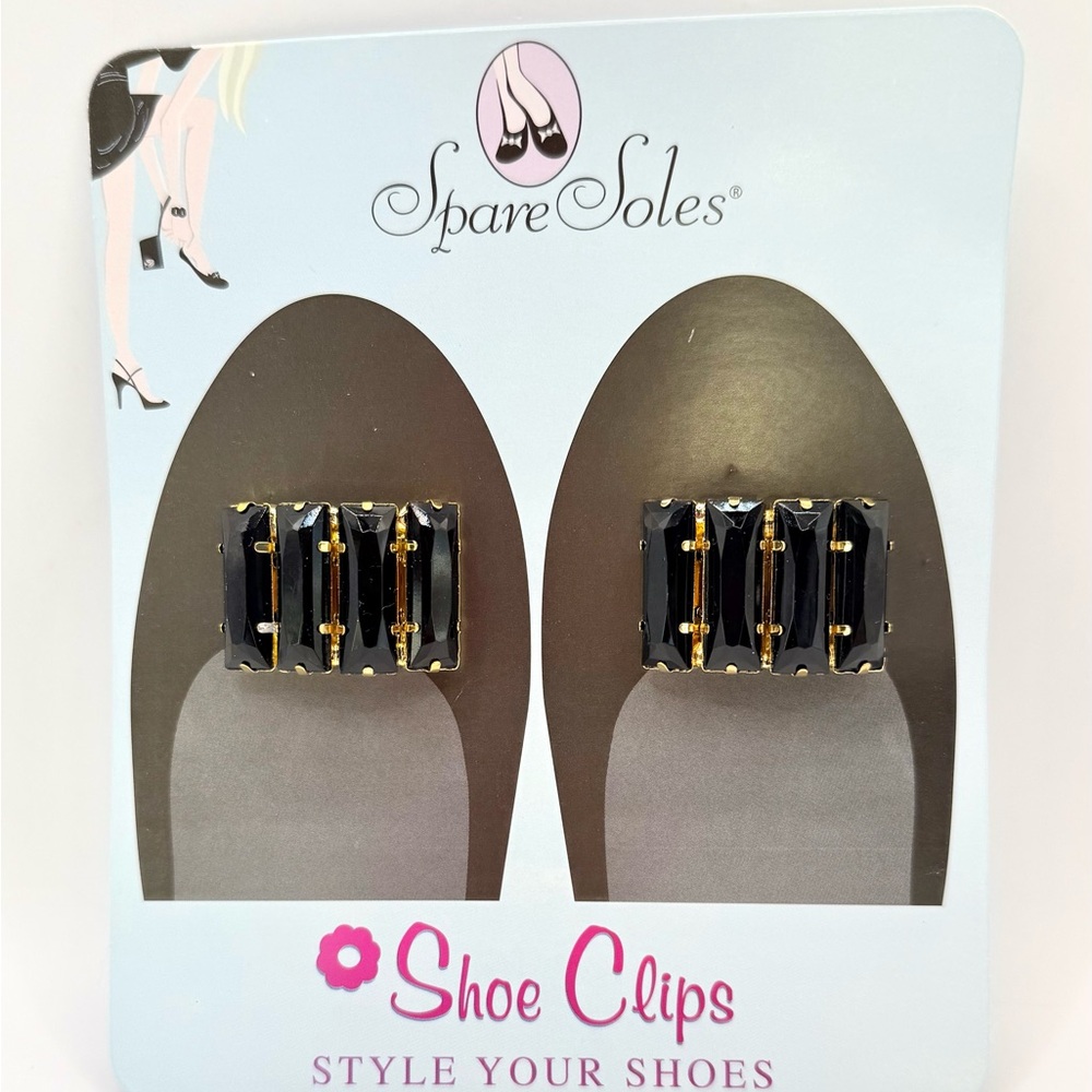 Three Black Rhinestone Baguette Jewelry Clips for Shoes, Bags, Hats & Clothing